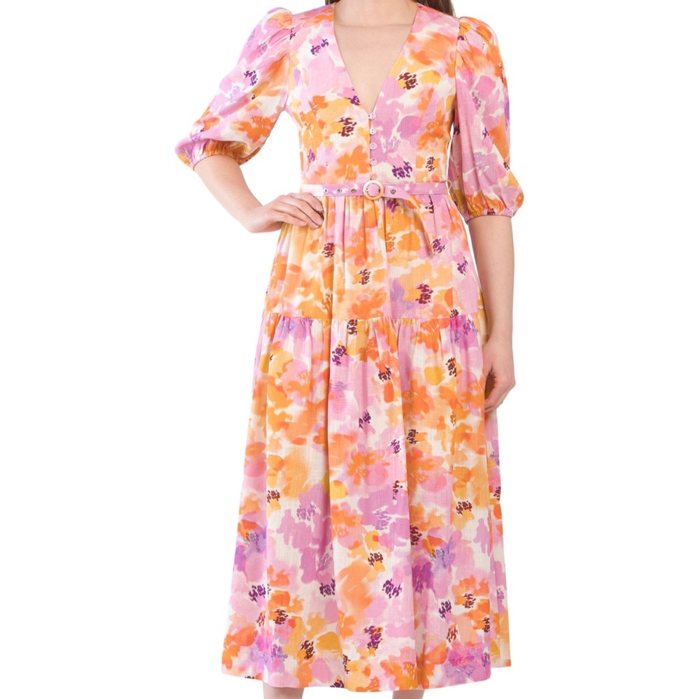 NICHOLAS
Linen Blend Cellie Printed Dress With Belt